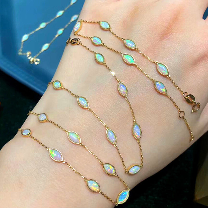 18K Gold Bracelet With Genuine Australian Fire Opal Gemstone 