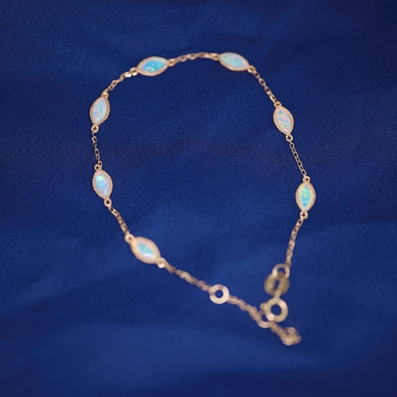 18K Gold Bracelet With Genuine Australian Fire Opal Gemstone 