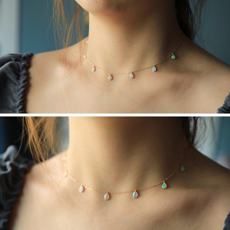 18k gold choker necklace with multi Australian opal gemstone