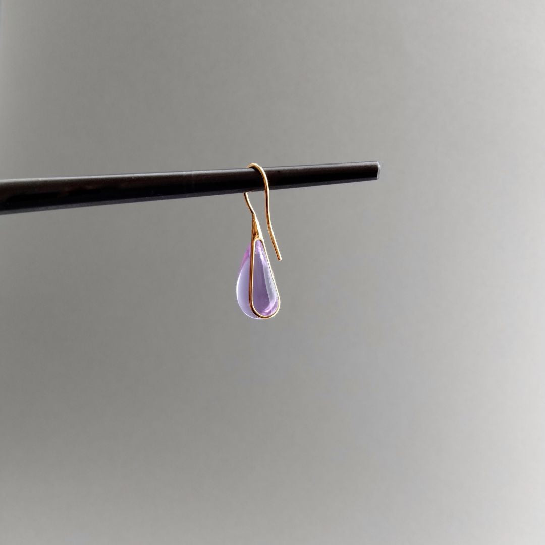Hand made Glass Teardrop 23K Gold Vermeil Earrings Lilac