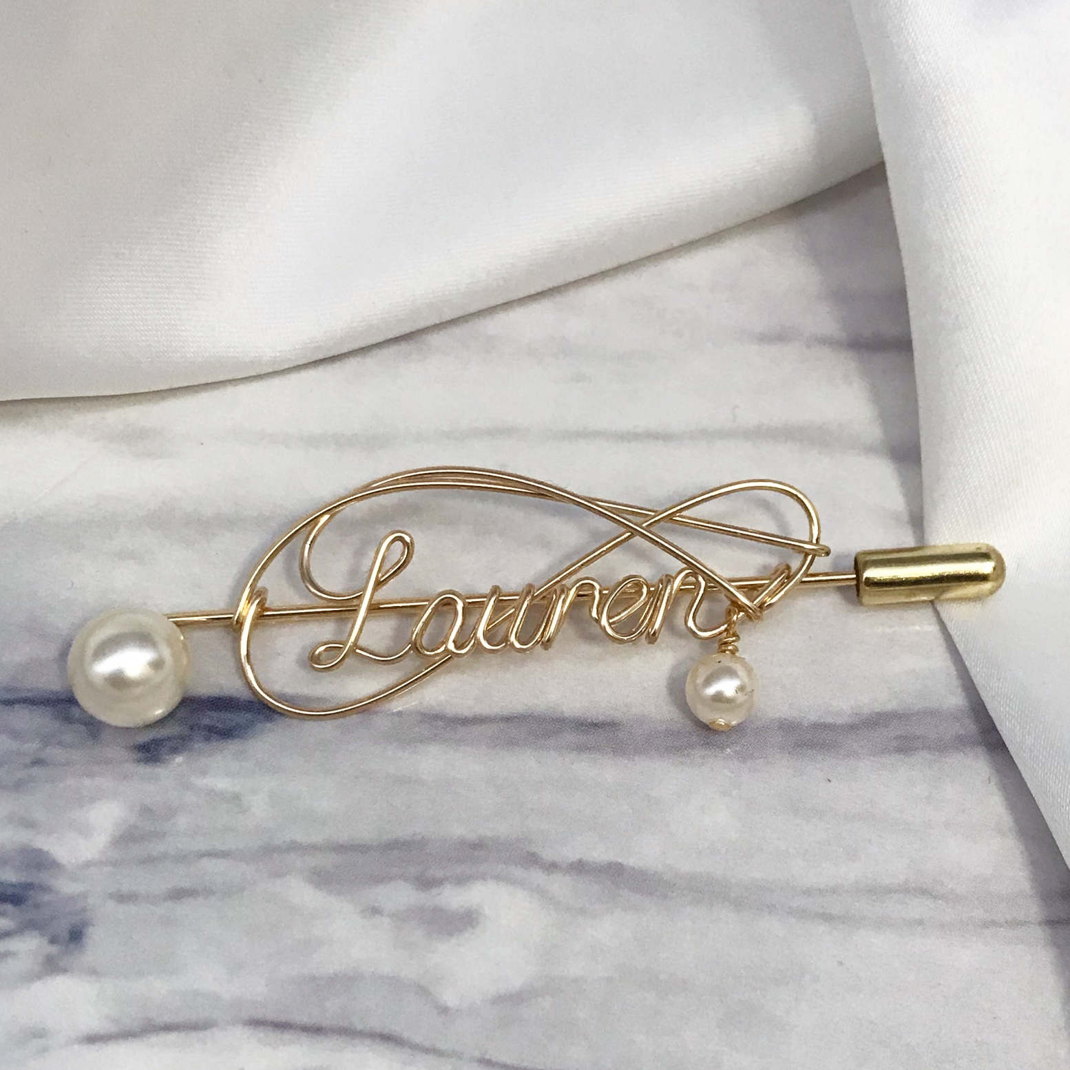 Personalized Wire Name Brooch With Pearl - Lollimix 