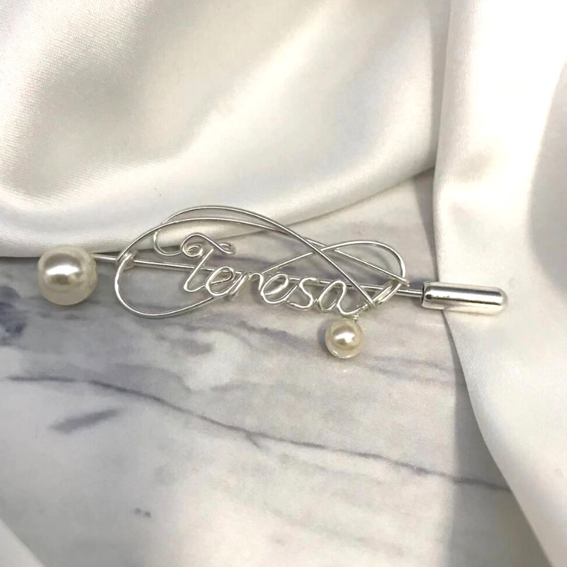 Personalized Wire Name Brooch With Pearl - Lollimix 