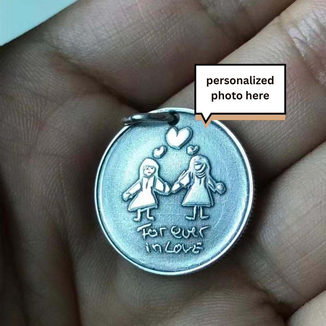 Kids Drawing Necklace – Personalized Coin Pendant Keepsake