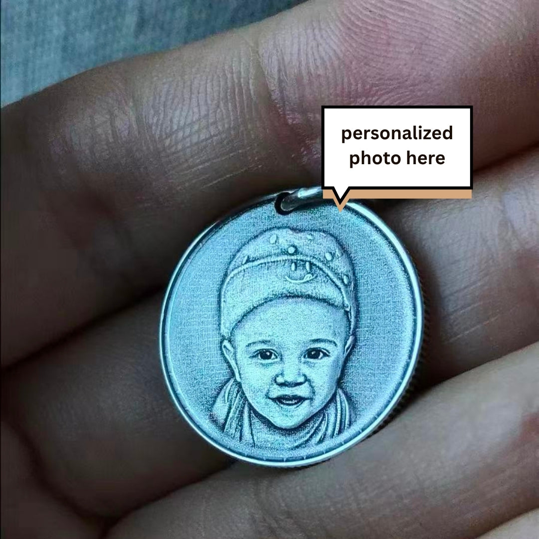 Photo Engraved Necklace – Personalized Portrait Coin Pendant