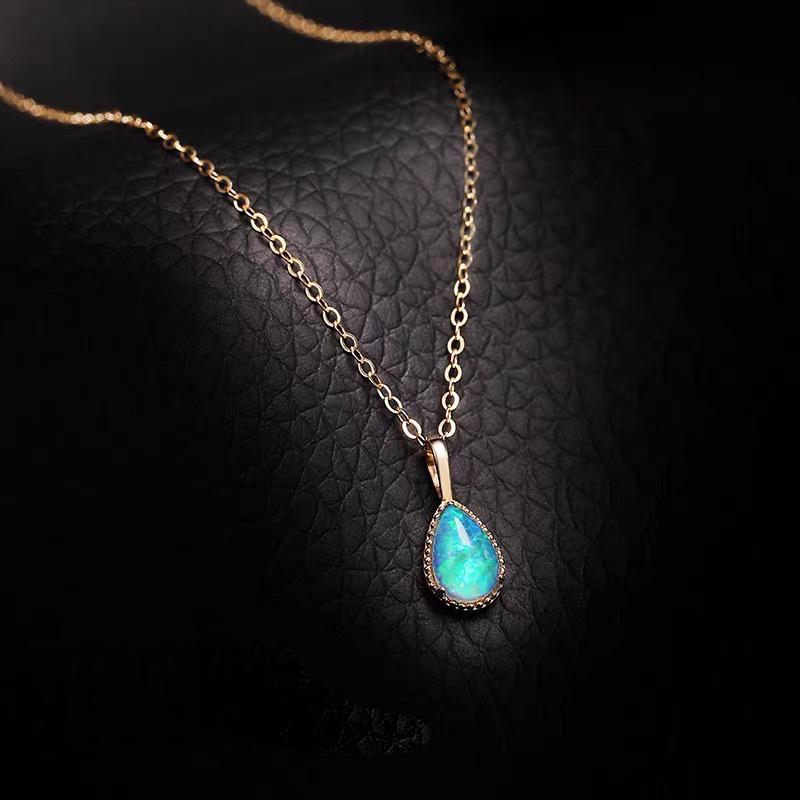 18k Gold Necklace With Genuine Australian Opal Gemstone