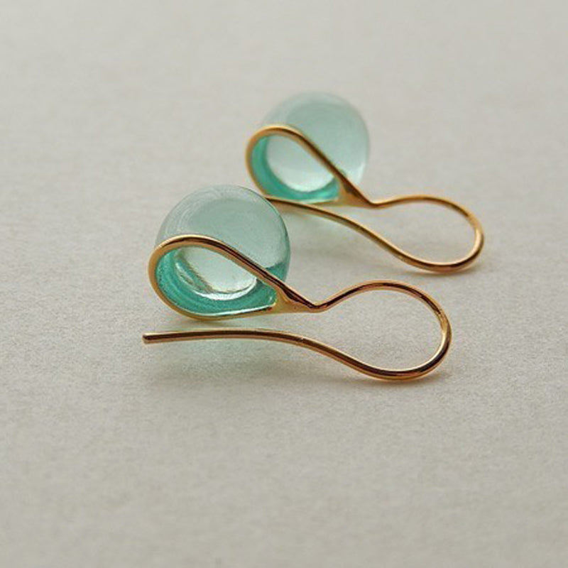 Japan Designer brand Knap handmade jewelry handcrafted glass stud earrings Aquamarine Blue