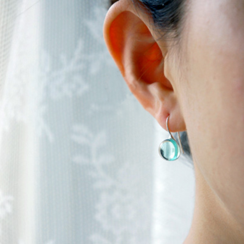Japan Designer brand Knap handmade jewelry handcrafted glass stud earrings Aquamarine Blue