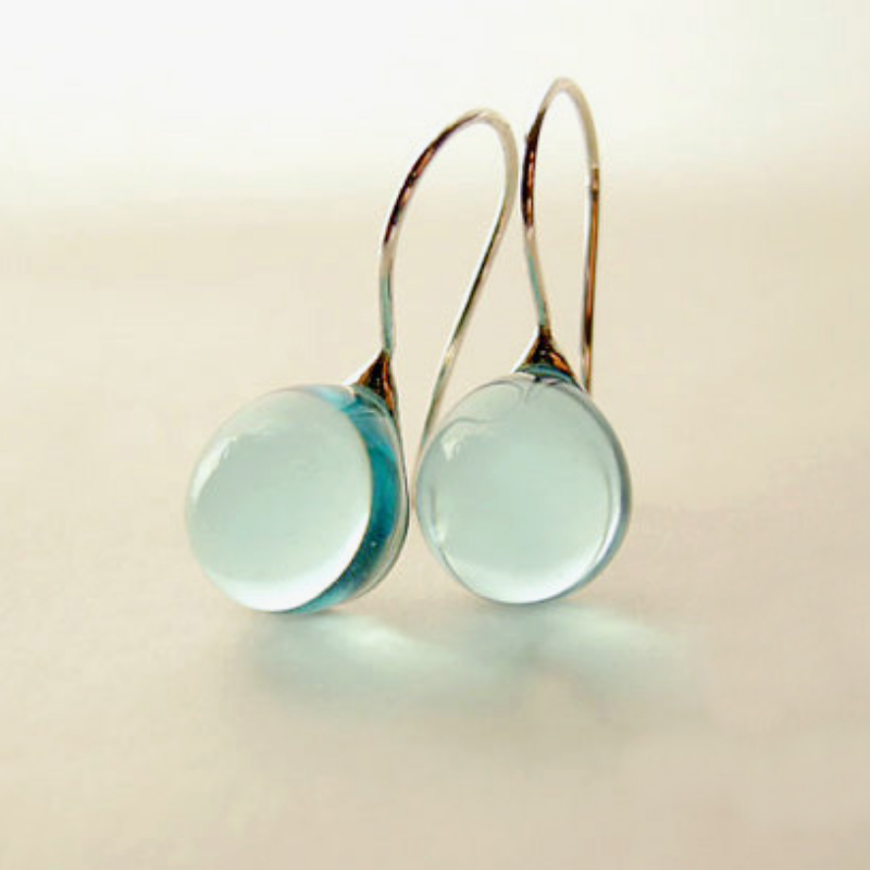 Japan Designer brand Knap handmade jewelry handcrafted glass stud earrings Aquamarine Blue