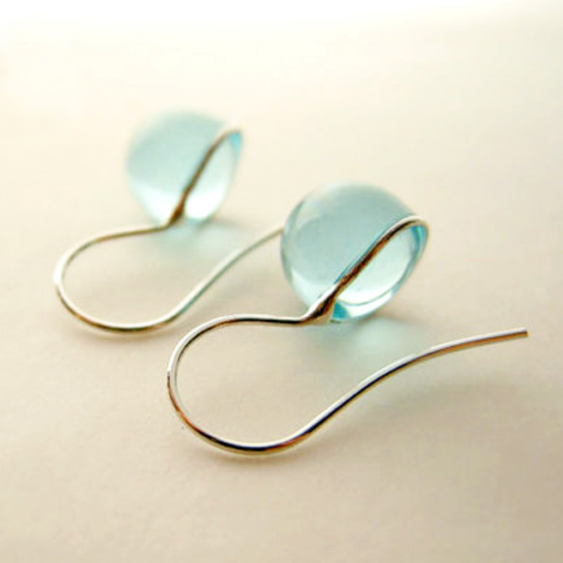 Japan Designer brand Knap handmade jewelry handcrafted glass stud earrings Aquamarine Blue