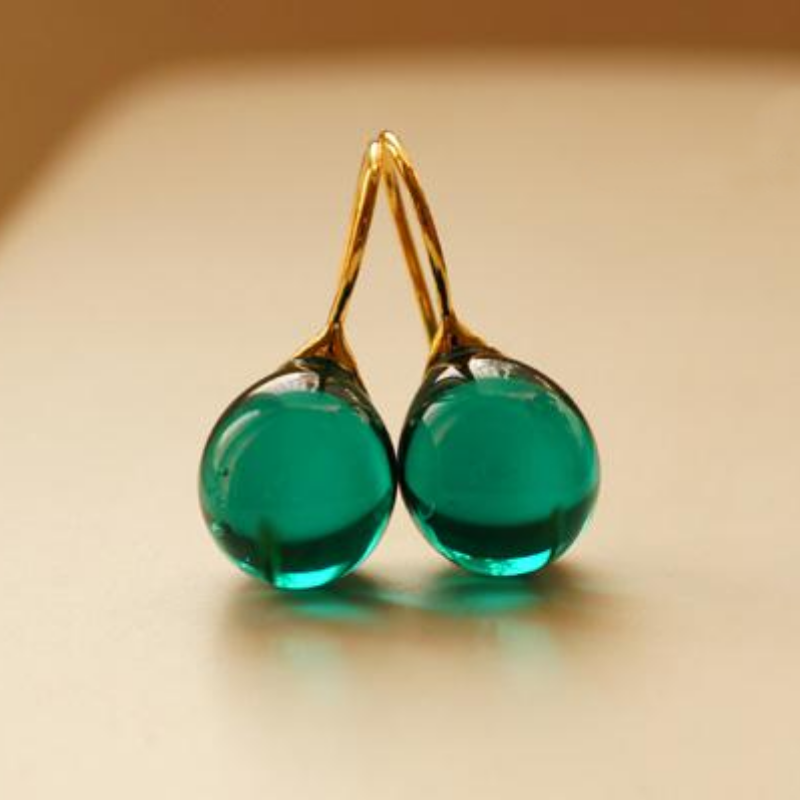 Japan Designer brand Knap handmade jewelry handcrafted glass stud earrings Emerald Green