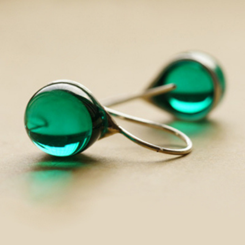 Japan Designer brand Knap handmade jewelry handcrafted glass stud earrings Emerald Green