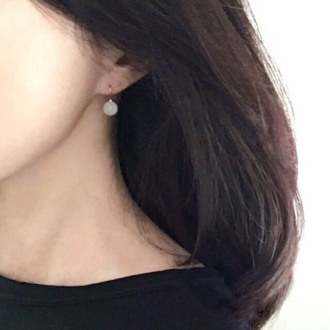 Japanese Artist Handcrafted Round Glass Drop Earrings in White made with 23K gold vermeil