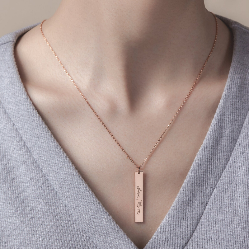 Vertical Bar Handwriting Necklace - Lollimix 