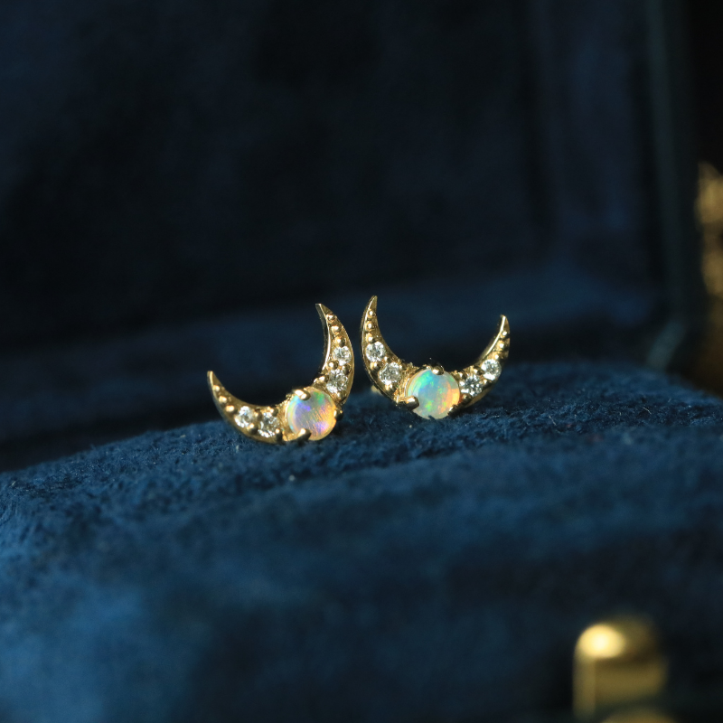 Celestial-Crescent-Moon-Opal-Stud-Earring-18K-Gold-The-Chubby-Paw