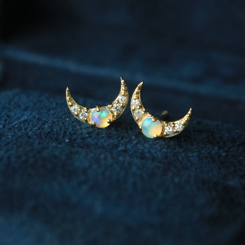 Celestial-Crescent-Moon-Opal-Stud-Earring-18K-Gold-The-Chubby-Paw