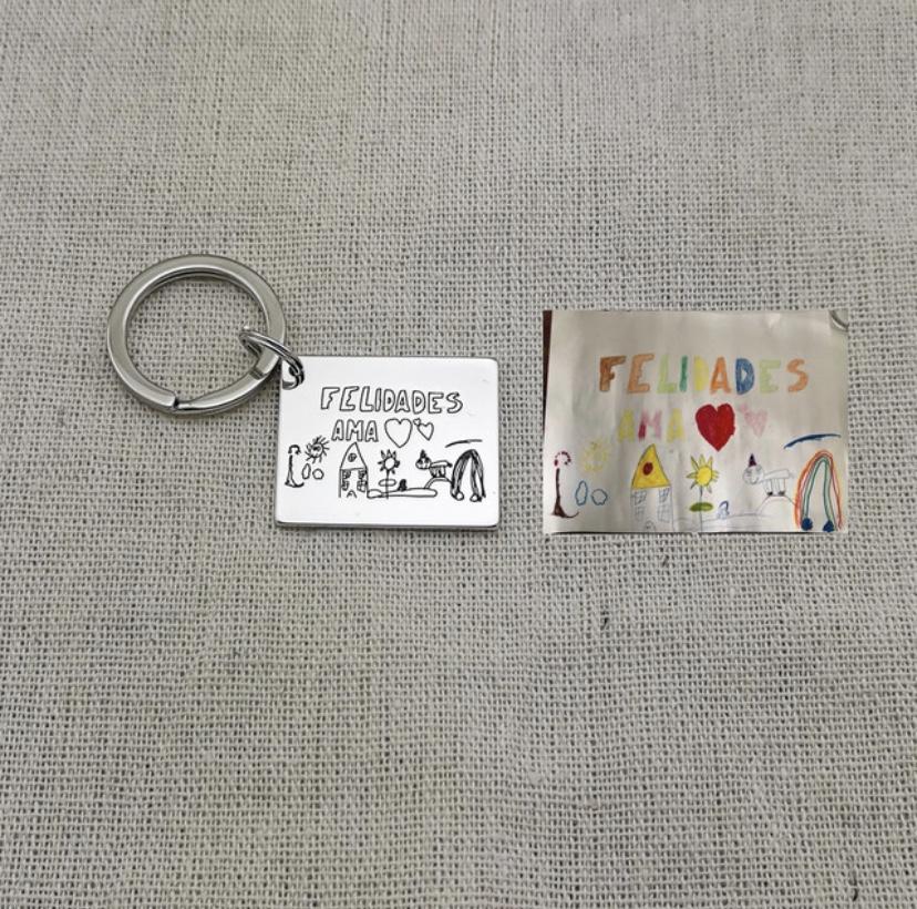 Engraved Kids Drawing Keychain Silver Plate - Lollimix 