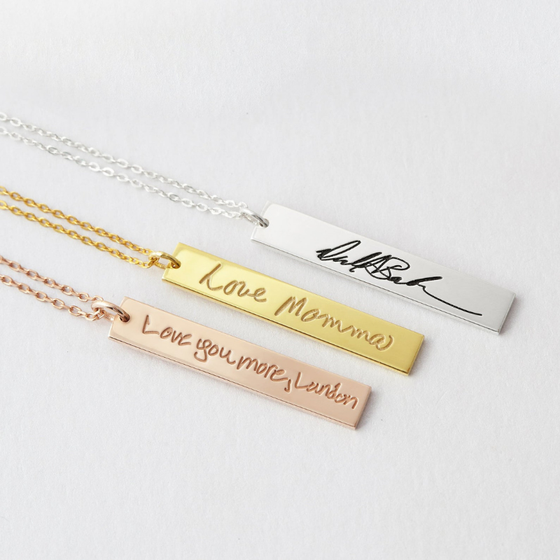 Vertical Bar Handwriting Necklace - Lollimix 