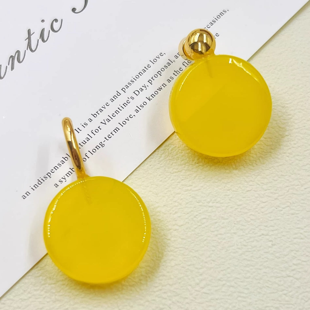 Yellow Glass Hoop & Stud Earrings | 18K Gold Plated Bold Geometric Jewelry 1
