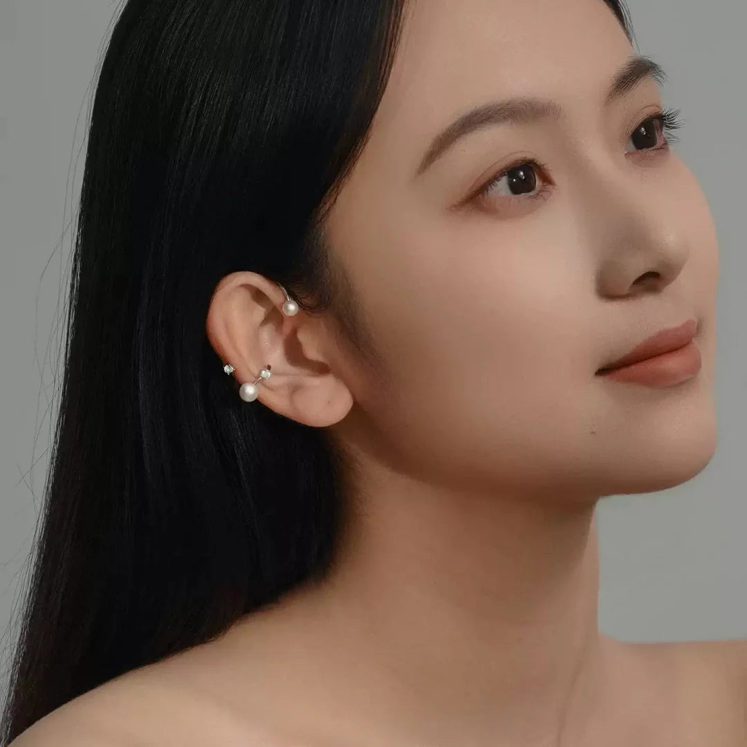 Illusion ear hook vintage S925 sterling silver and freshwater pearl jewelry showing fine craftsmanship and 3.6g lightweight design - product-studio-2