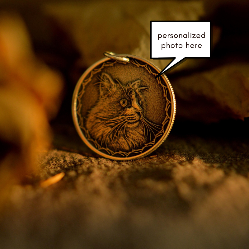 This vintage looking coin pendant necklace can be personalized with your photo, your cat or your dog photo portrait, made of solid silver.