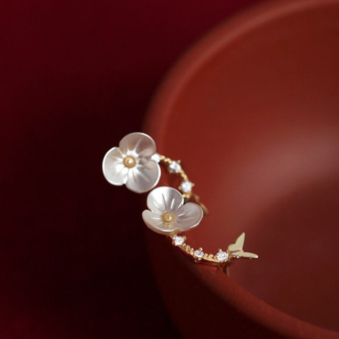 Plum Blossom Ear Climbers Elegant S925 Sterling Silver Gold Plated for Daily Wear - Close-up-1