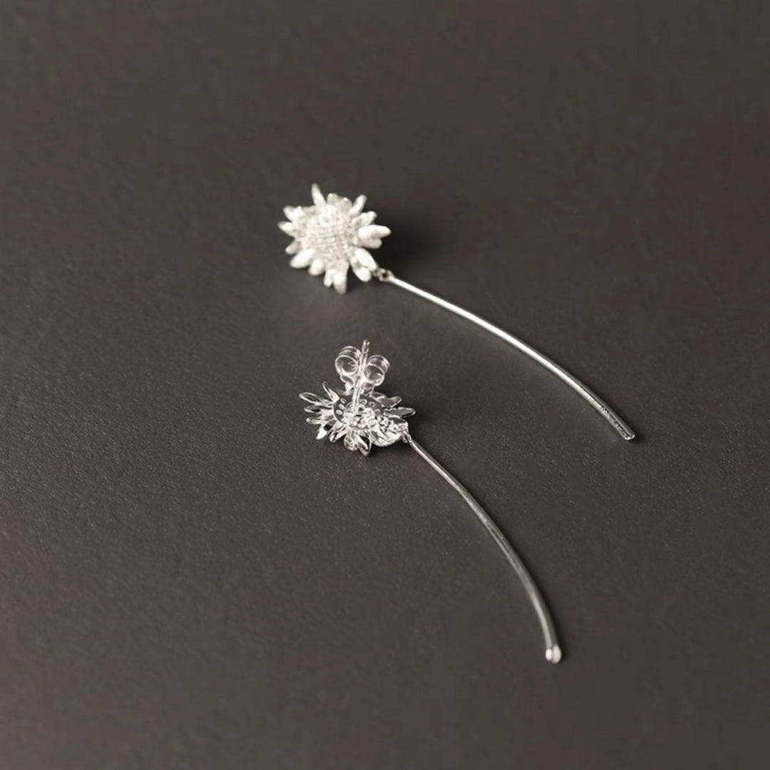 CZ Sunflower Earrings Sparkly Gold Plated S925 silver Close Up - close-up-1